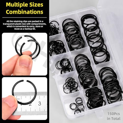 Hilitchi 150PCS Round Wire C-Clips 10 Sizes GB895.2 Retainer Clip Black Internal Snap Rings Round Wire Snap Rings Assortment Kit for Hole Shaft - size: GB895.2