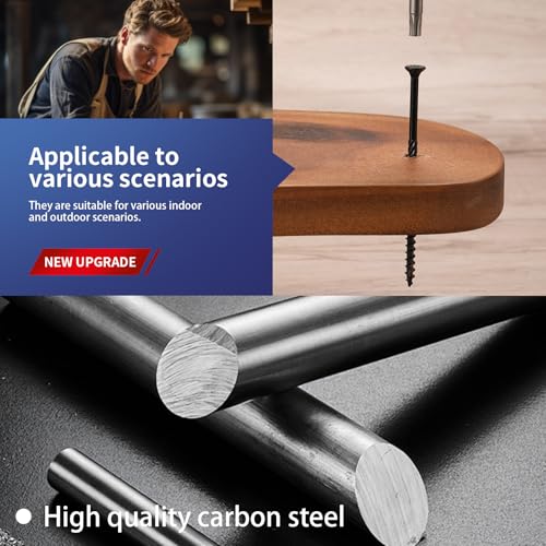 #8 x 1-1/4" Deck Screws (398Pcs) 2lb. Carbon Steel, Black, Flat Head, Rust Resistant epoxy Coated, with T25 Star Bit - color: Black, size: #8 x 1-1/4"