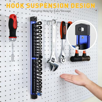 22-Piece Magnetic Nut Driver Set, Metric & SAE (5-13mm & 1/4"-9/16"), 65mm Long, 1/4" Hex Shank Drill Socket Set, Wing Nut-Driver Bit, Quick-change Extension, Magnetic Aluminum Storage Rail - color: 22-piece Nut Driver Set