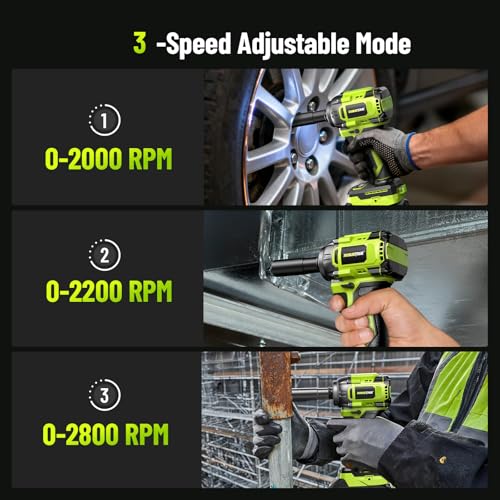 Robustrue Cordless Impact Wrench, 590Ft-lbs (800N.m) Brushless 1/2 inch, 2800RPM High Torque Impact Gun, 2x 4.0Ah Battery, Charger, 4 Sockets, Electric Impact Wrench for Car Home - size: 800N.m