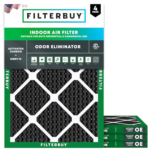 Filterbuy 16x20x1 Air Filter MERV 10 Odor & Allergy Defense (4-Pack) - size: 16x20x1