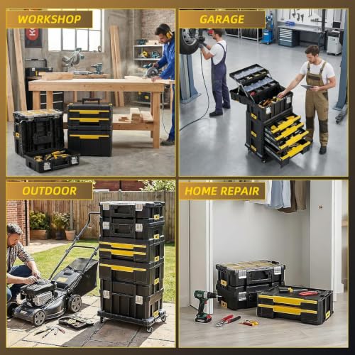 TLGREEN 4-Tier Stackable Rolling Tool Box with Wheels and Drawers