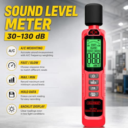 GL81A Digital Sound Level Meter,30‑130dB A‑Weighted SPL Tester-BLACK-RED - color: Red