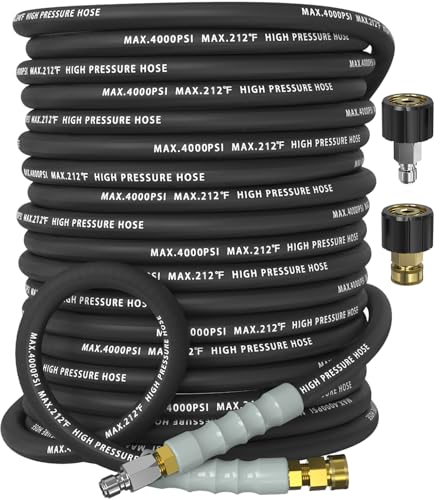 Pressure Washer Hose 100FT with 3/8'' Quick Connect, 4200 PSI - color: Black, size: 100FT