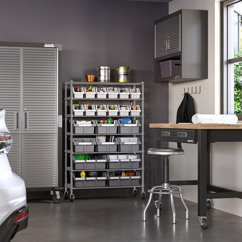 7-Tier NSF 22-Bin Steel Wire Shelving Rack, 36"W x 14"D x 56"H, Gray - color: Gray, size: 22 Bin