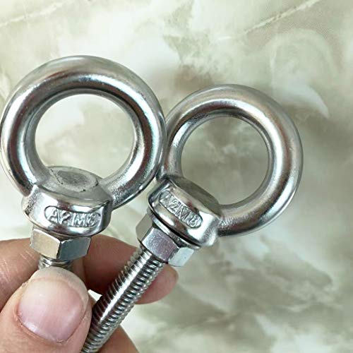 Shoulder Eye Bolt, 2 Pack M8 Stainless Steel Eye Bolts 4" Heavy Duty EyeBolts Screws in Eye Hooks with Washer and Nuts for Lifting and securing Cables Wires, Long Shank Thread Length 100mm - color: 2pcs