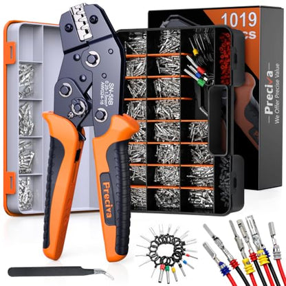 Preciva Automotive Connector Terminal Pin Kit, 1019Pcs with Crimper & Case
