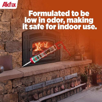 Akfix Heat Fighter Black Fireplace Sealant - 2700 °F (12x10.1 oz.) - Heat Resistant Fireplace Stove Caulk for Chimneys, Ovens, Grills, Wood Stoves | Non-Flammable, Quick-Drying & Paintable Cartridge - size: 12 Pack