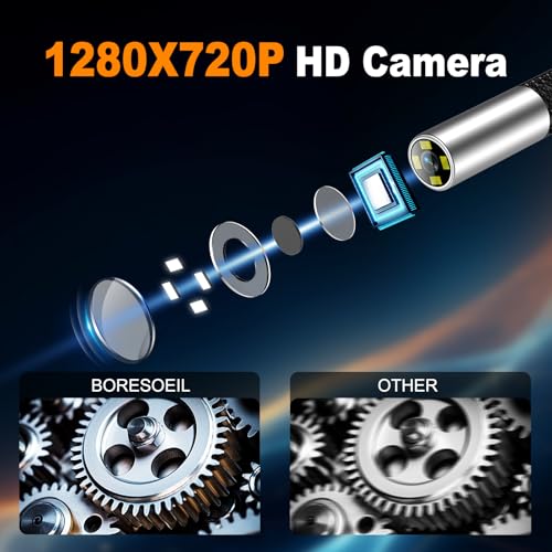 360° Articulating Borescope with 0.25 in Slim Probe, 5" HD 4-Ways Industrial Endoscope Camera with Light, Articulated Flexible Snake Camera for Plumbing & Machinery Inspection