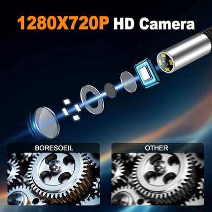360° Articulating Borescope with 0.25 in Slim Probe, 5" HD 4-Ways Industrial Endoscope Camera with Light, Articulated Flexible Snake Camera for Plumbing & Machinery Inspection