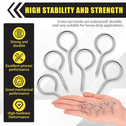 50 Pcs 304 Stainless Steel Screw Eye Hooks, M3-1.6 Inch - size: M3-1.6 Inch