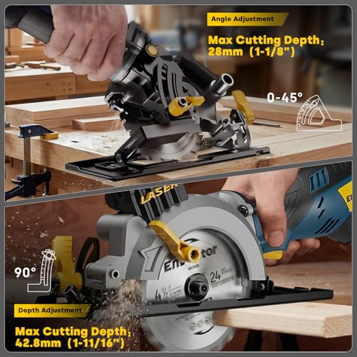 Enventor Mini Circular Saw with Laser Guide, 6 Blades 4-1/2", 5.8A Corded