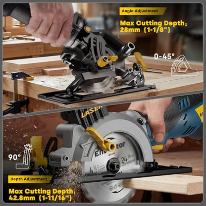 Enventor Mini Circular Saw with Laser Guide, 6 Blades 4-1/2", 5.8A Corded