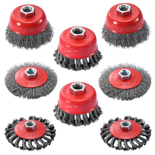 8 Pack Wire Wheel for Angle Grinder, 4-1/2" Heavy Duty Carbon Steel Knotted Wire Brush, 5/8"-11 Arbor, Rapid Rust Removal & Polishing, Angle Grinder Wheel Brush Combo Set