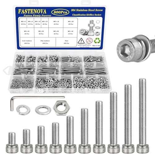 800Pcs M3 Screw Assortment Kit, M3 Screws (10 Sizes 6-40mm) for 3D Printer DIY, Hex Socket Head Cap Screws Bolts Nuts Washer Kit, 304 Stainless Steel, 6/8/10/12/16/20/25/30/35/40mm - size: M3x6/8/10/12/16/20/25/30/35/40mm, style: Socket Head