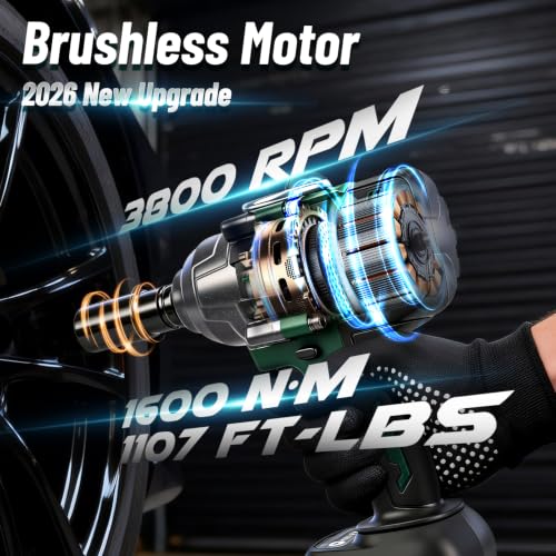 2026 Impact Wrench 1180ft-lbs(1600N.m), 1/2" Impact Gun with 2x4.0Ah Battery, 21V Cordless Impact Driver High Torque with 5 Sockets, Pistola Llave De Impacto Brushless for Truck RV Home Car - color: Dark Green