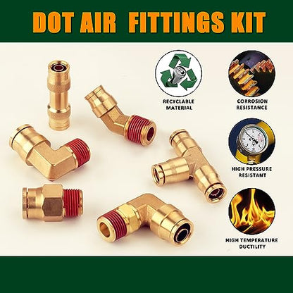 37Pcs Brass DOT Air Brake Line Fittings Kit,1/4" 3/8" 1/2" NPT - color: 37pcs BRASS DOT AIR BRAKE FITTINGS