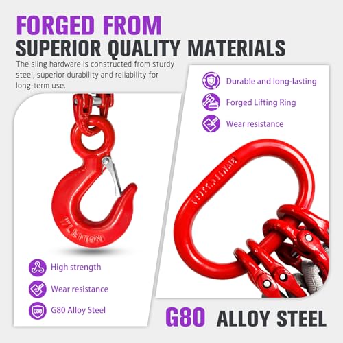 4 Leg Bridle Lifting Sling 6600 LBS Rigging Strap with G80 Grab Hooks
