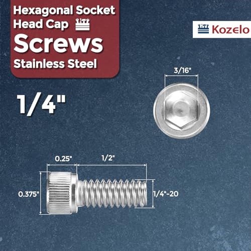 50pcs Socket Head Cap Screws 1/4"-20x1/2 304 Stainless Steel Silver - color: Silver, size: 1/4"-20x1/2"
