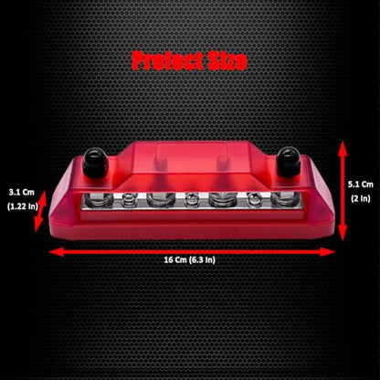 Ampper 4 x M8 Posts Power Distribution Block BusBar 6 M4 Screws, 6.3" Red - color: Red, size: 4M8+6M4