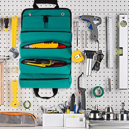 Tool Roll Bag, Tool Bag Organizer, Tool Carrier Roll UP Storage Pouches with 6 Zipper Pockets & Strap, Gifts for Men Mechanic Electrician Hobbyist (Cyan) - color: Cyan