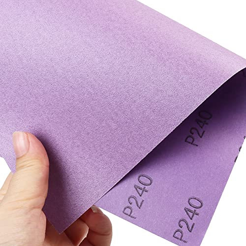 LotFancy 240 Grit Sandpaper, 30PCS 9 x 11” White Fused Alumina Wet Dry Sanding Sheets, for Automotive Metal Sanding Polishing, Wood Finishing, Purple - size: 240 Grit