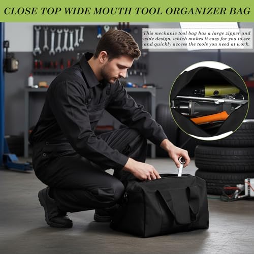 Canvas Wide Mouth Tool Bag, Large Capacity Tool Bags for Men, Portable Home Tool Organizer for Storage Handbag for Screwdrivers, Wrench, Plier, Nails, Pliers Repair Hand Tools (Black, 12 Inch) - color: Black, size: 12 Inch