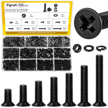 760pcs M4 Flat Head Screws Assortment Kit, M4x6/8/10/12/16/18/20 mm - size: M4 760pcs