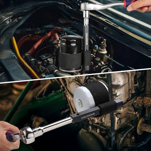 WORKPRO Nylon Strap Oil Filter Wrench, Universal Oil Filter Removal tool Adjustable, 1/2" Drive, Oil Filter Change Set, Ideal for Engine Filters, Conduit, & Fittings