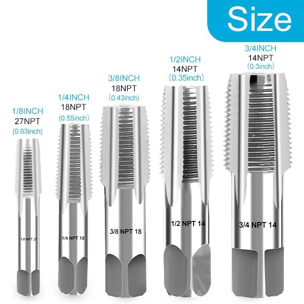5Pcs Carbon Steel Npt Pipe Tap Set,1/8", 3/4",1/2", 3/8",1/4"