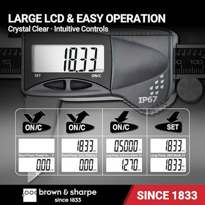Brown & Sharpe 8 Inch Digital Caliper, IP67 Stainless Steel - size: 8 Inch