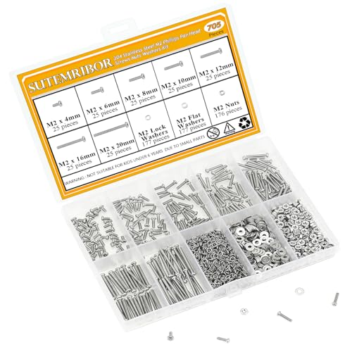 705 Pieces M2 Machine Screws Nuts Washers Set, Sutemribor M2 x 4/6/8/10/12/16/20mm Phillips Pan Head Machine Screws Nuts Washers Assortment Kit, 304 Stainless Steel, Fully Threaded - size: M2 Screws Kit, style: Phillips Pan Head