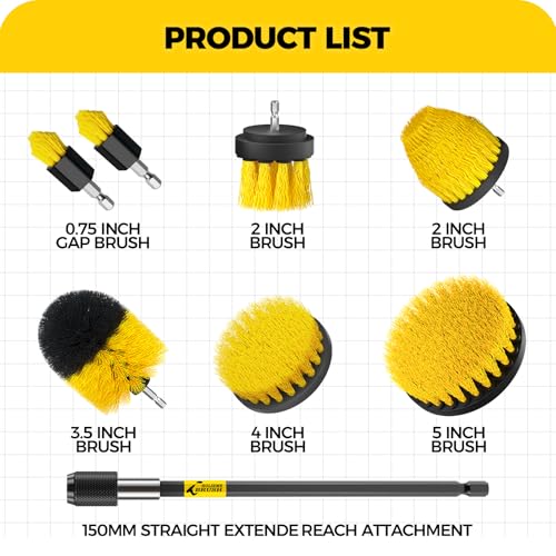 Holikme 8Piece Drill Brush Attachment Set - Power Scrubber Cleaning Kit - color: Yellow