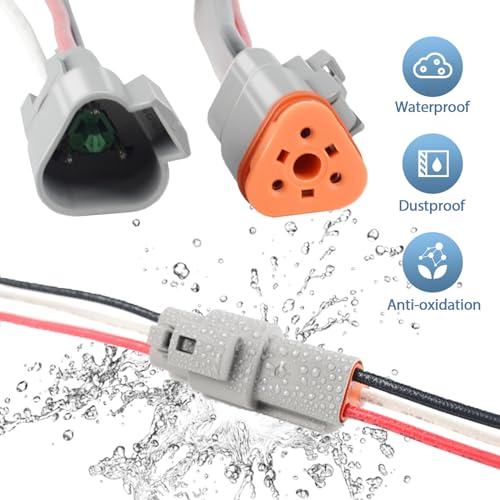 2 Kit Deutsch DT 3 Pin Grey Male Female Wiring Harness,16 AWG - color: Grey 3Pin, size: 2Set