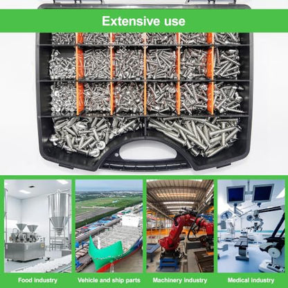 880Pcs M3/M4/M5/M6 304 Stainless Steel Self Tapping Screws Assortment Set - size: M3/4/5/6-880Pcs