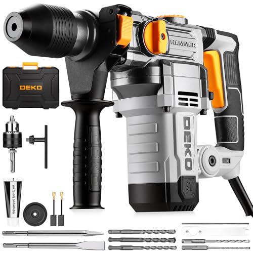 1-1/4 Inch SDS-Plus Rotary Hammer Drill, 12.5Amp Electric Heavy Duty Hammer Drill Corded with 4 Functions, Demolition Hammer for Concrete with Drill Bits and Chisels, Safety Clutch & Vibration Control