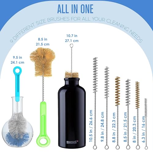 Bottle Brushes Water Bottle Cleaner Brush Set, Hydroflask Cleaning Kit 9 Pk