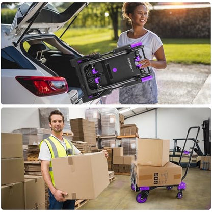 Folding Hand Truck Dolly, 330lb Convertible 4 to 2 Wheel Moving Cart,Purple - size: 330LB Purple
