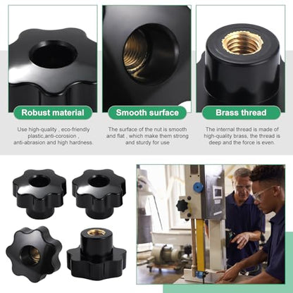 10Pcs 7 Star Through Hole Knob M10 Knurled Thread Clamping Knob, Star Shape Hand Knobs Black Plastic Screw-On Clamping Star Knob Handle - size: M10, style: Through Hole