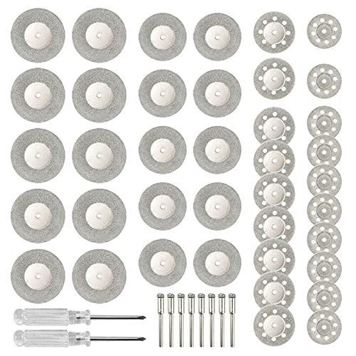 40 Pcs Diamond Cutting Wheel Set, 25mm/30mm/35mm/40mm Diamond Coated Cutting Wheel with 8 Pcs 3mm Mandrel and 2 Pcs Screwdriver