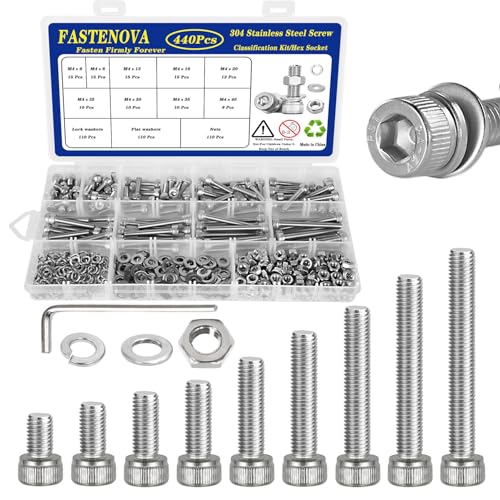 440Pcs M4 Screws Assortment Kit, M4 Screws (9 Sizes 6-40mm) for 3D Printer DIY, Hex Socket Head Cap Screw Bolts Nuts Washer Kit, 304 Stainless Steel, 6/8/12/16/20/25/30/35/40mm - size: M4x6/8/12/16/20/25/30/35/40mm, style: Socket Head