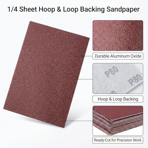 30PCS 1/4 Sheet Sandpaper Hook & Loop, 5.5"x4.5", 60/80/120/180/240 Grit - size: 30PCS #60/80/120/180/240