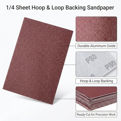 30PCS 1/4 Sheet Sandpaper Hook & Loop, 5.5"x4.5", 60/80/120/180/240 Grit - size: 30PCS #60/80/120/180/240