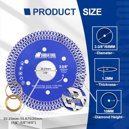 SHDIATOOL 3-3/8 Inch Diamond Saw Blade Cutting Porcelain Tile Ceramic Granite Marble Brick - size: 3-3/8" Inch(85mm)