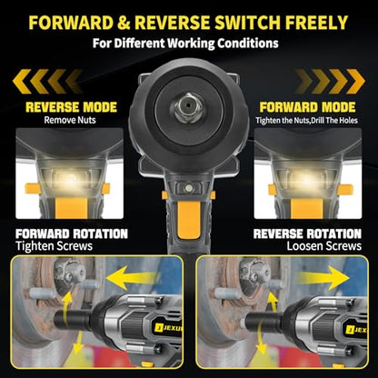 JEXUGK 2200Nm Cordless Impact Wrench, 1/2" Electric Impact Gun with 2 x 6.0Ah Batteries, 21V Brushless High Torque Impact Wrench with 5 Pneumatic Sockets, Impact Driver for Truck Tire Lug Nut Removal
