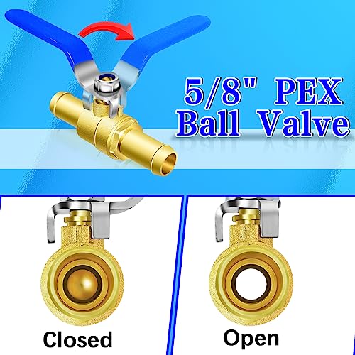 5/8'' Heater Hose Shut Off Ball Valves, 2Pcs Brass Barb Shut Off Ball Valves, 5/8'' PEX Shut Off Valves for Heater Hose, with 4Pcs Stainless Steel Clamps, Use for Water, Oil, Gas, Fuel line Fittings - size: 5/8 Inch