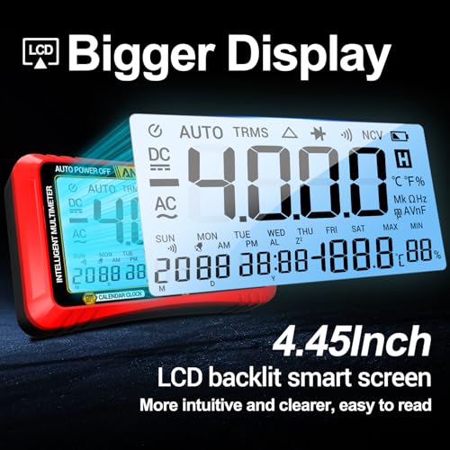 ANENG Digital Multimeter Tester,4000 Counts Voltage Tester,Auto-Ranging TRMS Volt Meter,Large LCD Ohm Meter Measures AC/DC Current,Voltage,Resistance, Diode,Continuity,Capacitance,Temperature(Red) - style: 613 Red Large Screen