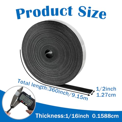 1/16" Thick x 1/2" W x 360" L Solid Rubber Strip Roll with Adhesive Backing - size: 1/2" x 1/16" x 360"