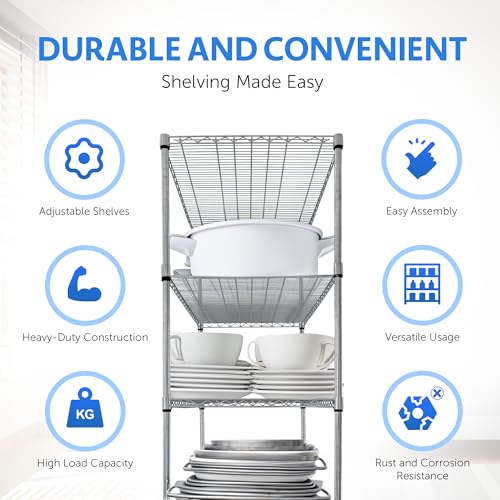 4000 LBS Heavy Duty Wire Rack, 48 x 24 x 76, 5-Tier NSF Commercial Rolling Rack with 4" Industrial Casters, Chrome Metal Wire Shelving for Garage, Kitchen, Adjustable Storage Shelf, Crescent