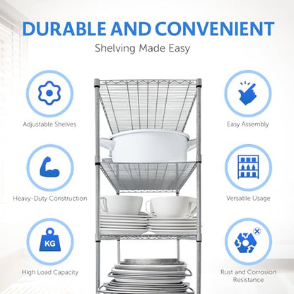 4000 LBS Heavy Duty Wire Rack, 48 x 24 x 76, 5-Tier NSF Commercial Rolling Rack with 4" Industrial Casters, Chrome Metal Wire Shelving for Garage, Kitchen, Adjustable Storage Shelf, Crescent